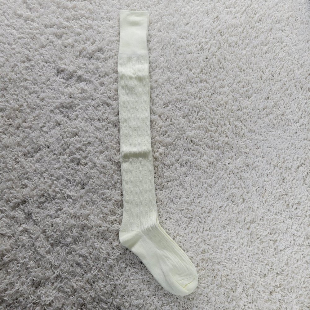Thigh High Socks Extra Long Cable Knit Over The Knee Socks Stretchy Socks White